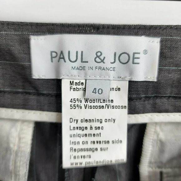 Paul & Joe Women's Wool Blend Striped Straight Leg Trouser Pants Gray Size 40 - Picture 6 of 11